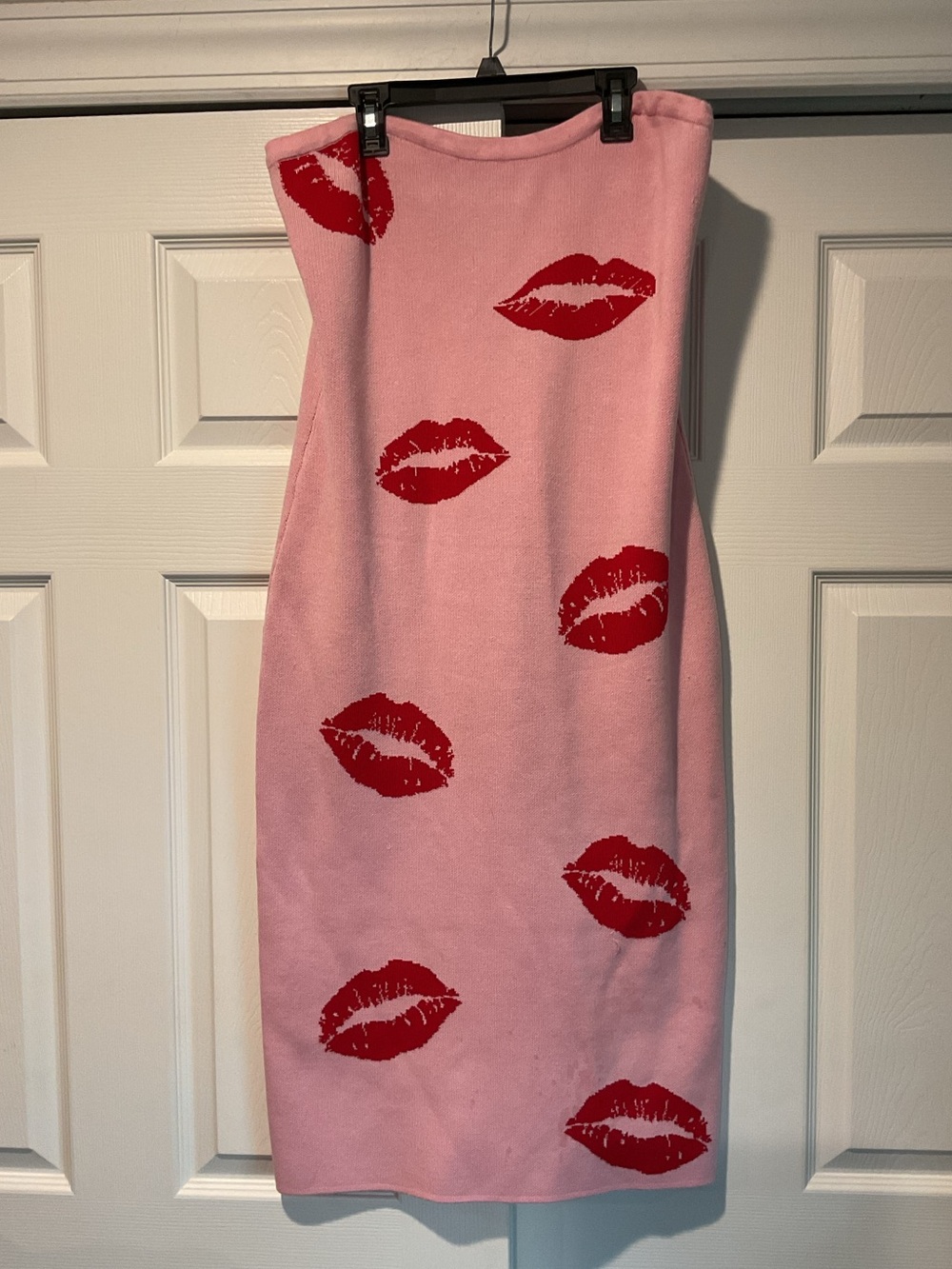 Madden Girl Red Lips Pink Knit Strapless Long Tube Dress Summer Kiss Y2K sz XL